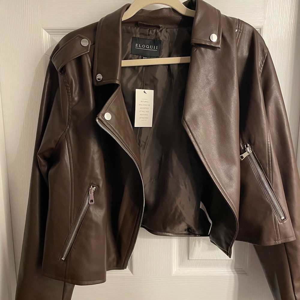 NWT Eloquii Faux Leather Moto Jacket - Melted Chocolate 18/20